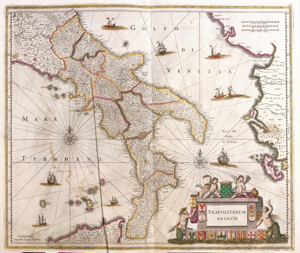 Kart over det napolitanske riket (Italia) (radering av Frederick de Wit