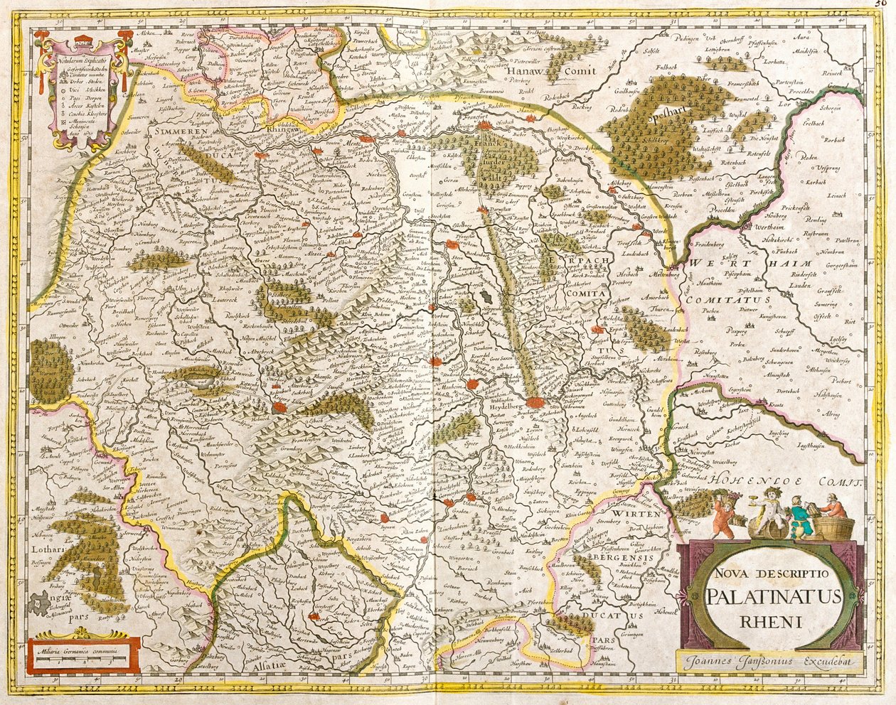 Kart over Pfalz Rhenan (Tyskland) (radering av Frederick de Wit