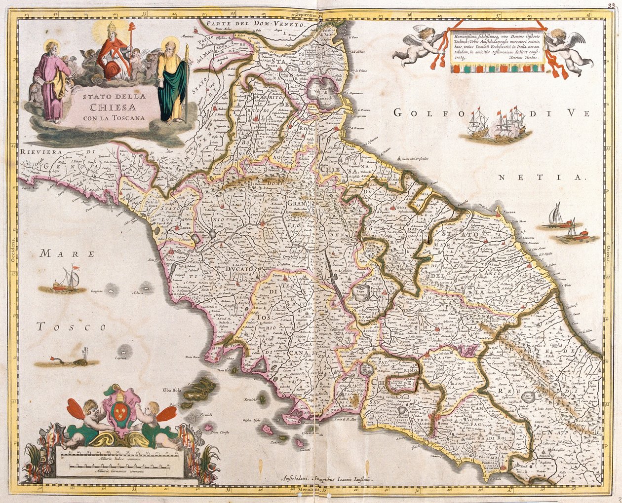 Kart over kirkens stater i Toscana (Italia) (radering av Frederick de Wit