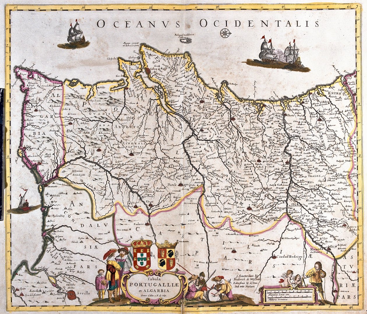 Kart over kongedømmene i Portugal og Algarve (etsing av Frederick de Wit