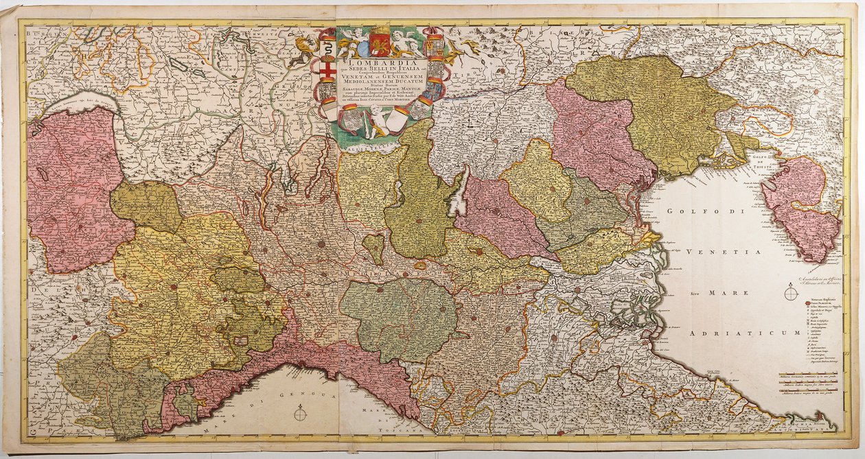 Nord-Italia. Kart av Frederik de Wit, Amsterdam, Kobberstikk. 1705 av Frederick de Wit