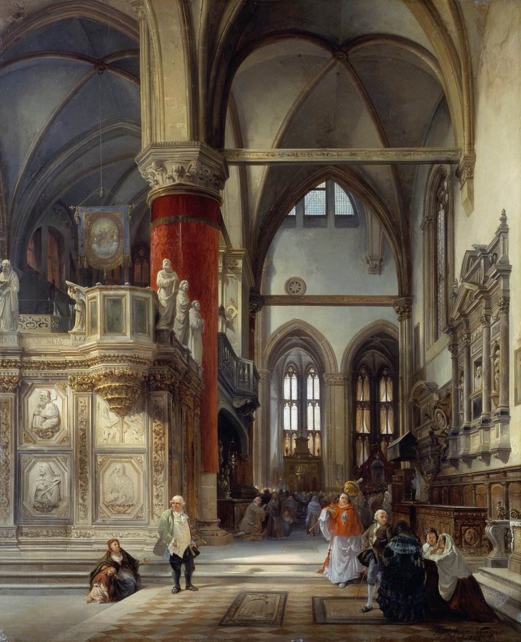 Interiør i kirken til Friars (Frari) i Venezia av Frederico Moja
