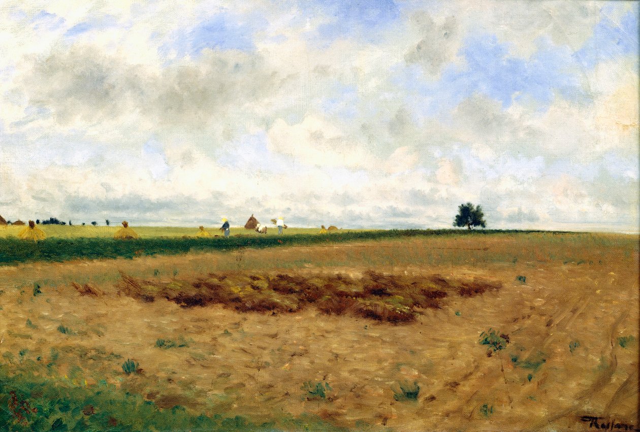 Landskap med høystakker (olje på lerret) av Frederico Rossano