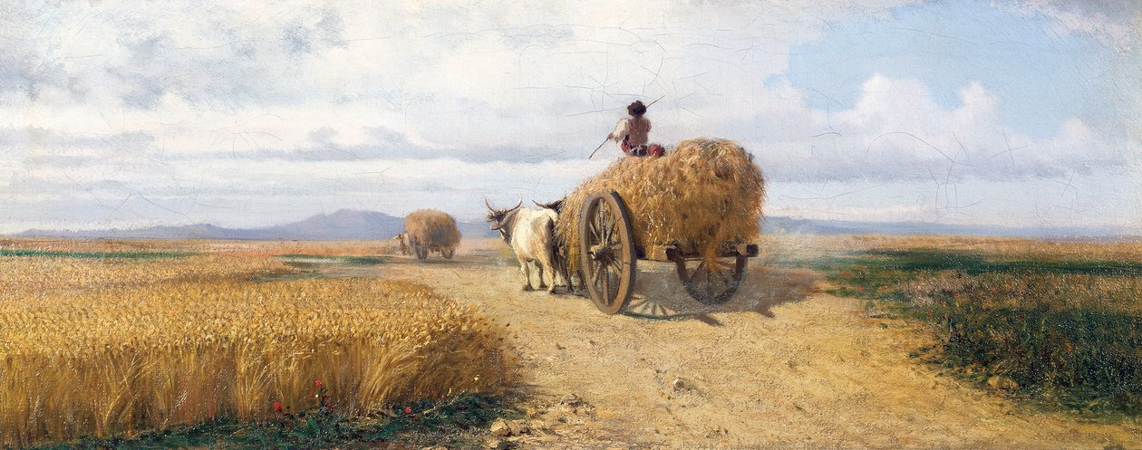 Wheatfield, ca 1868, maleri av Federico Rossano (1835-1912), olje på lerret, 30x73 cm av Frederico Rossano