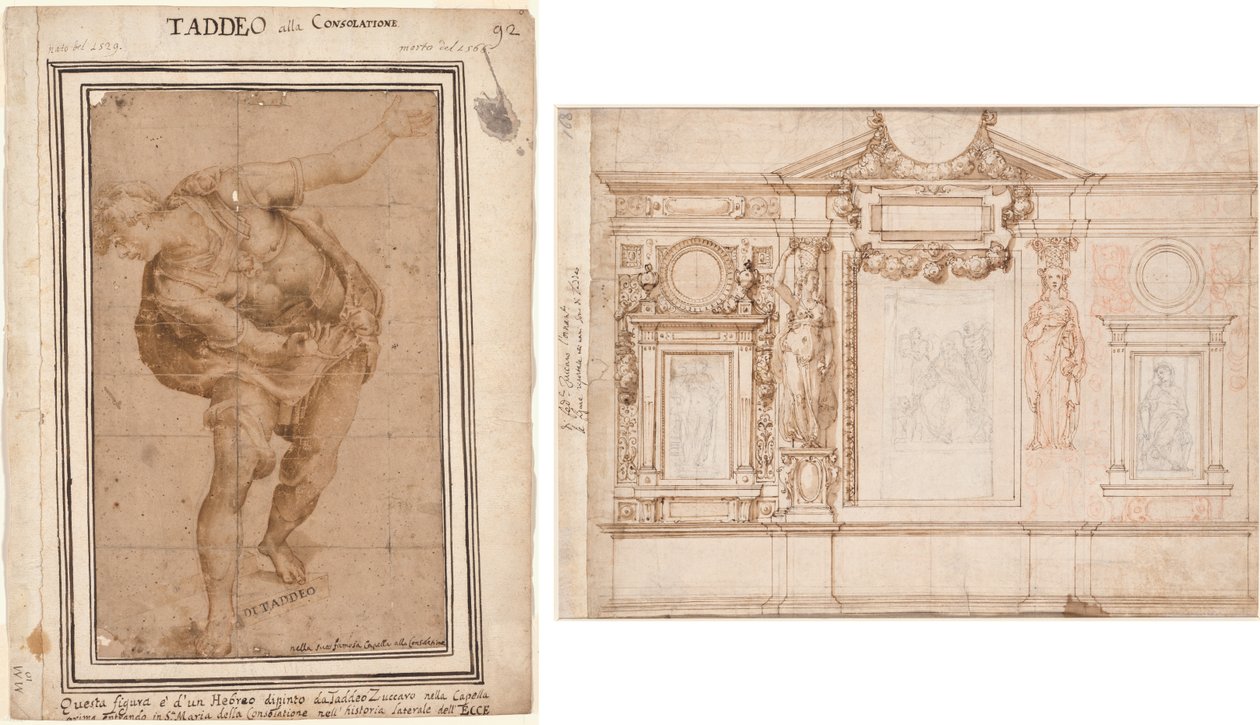 Un Hebreo, fra Kristus vist til folket (recto); Design for en veggdekorasjon med innlimte skisser etter Raphael (verso) av Frederico Zuccaro