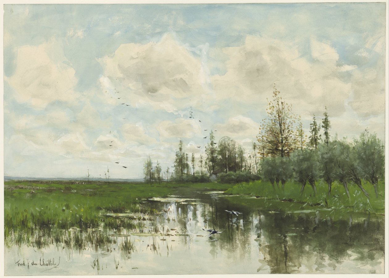 Basseng med trær og eng av Fredericus Jacobus van Rossum du Chattel