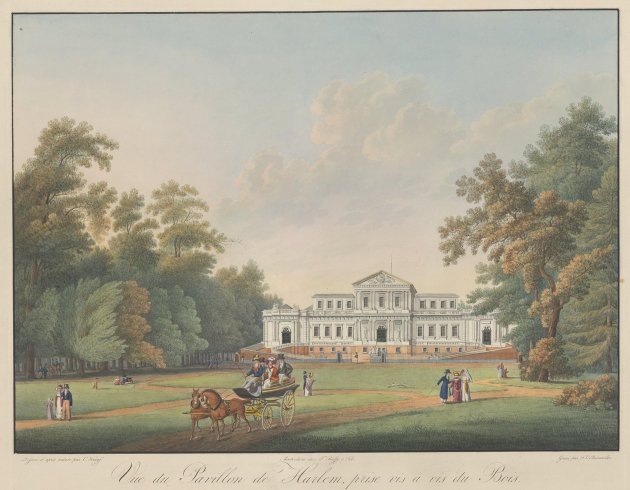 Utsikt over Harlem Pavilion, sett fra skogen av Frederik Christiaan Bierweiler