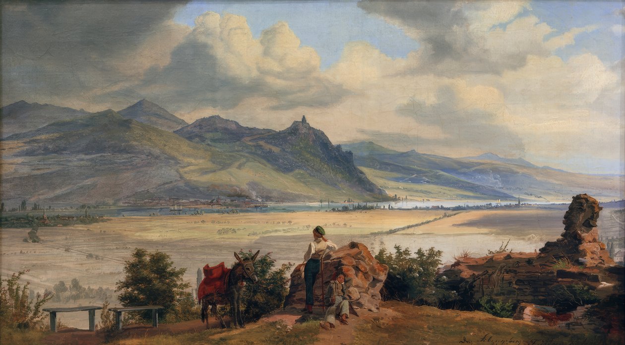 Utsikt over Siebengebirge med Königswinter og ruinene av Frederik Hansen Sodring