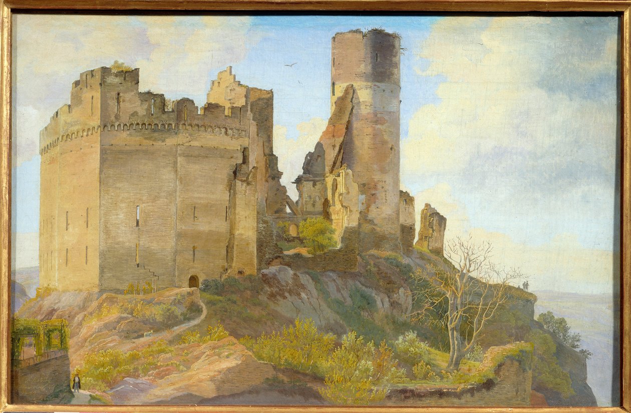 Utsikt over ruinene av Schönburg-slottet nær Oberwesel ved Rhinen i Tyskland Maleri av Frederik Hansen Sodring (1809-1862) av Frederik Hansen Sodring