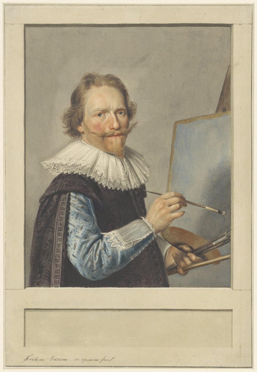 Portrett av Frederik Hendricksz. Vroom for staffeliet sitt av Frederik Hendricksz. Vroom