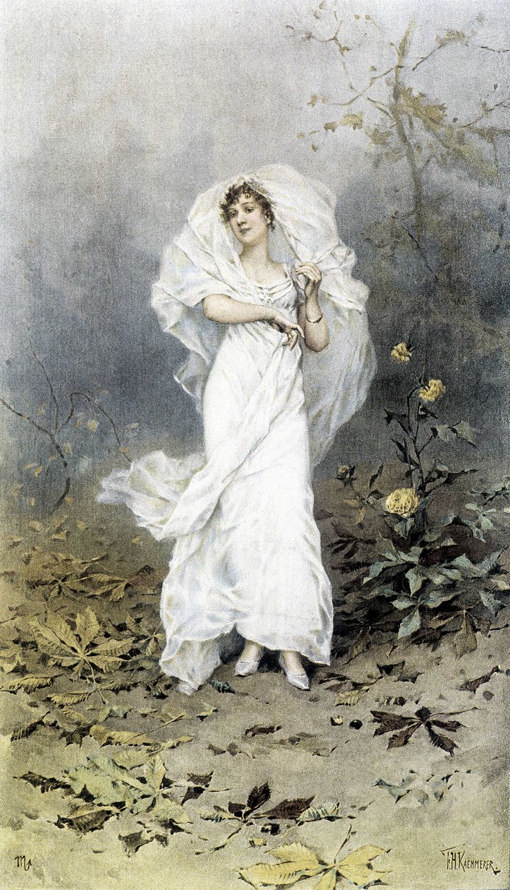 Woman in a Forest - Allegory of Autumn, Calendar illustrert av Hubert Dys, malt av F.H. Kaemmerer av Frederik Hendrik Kaemmerer