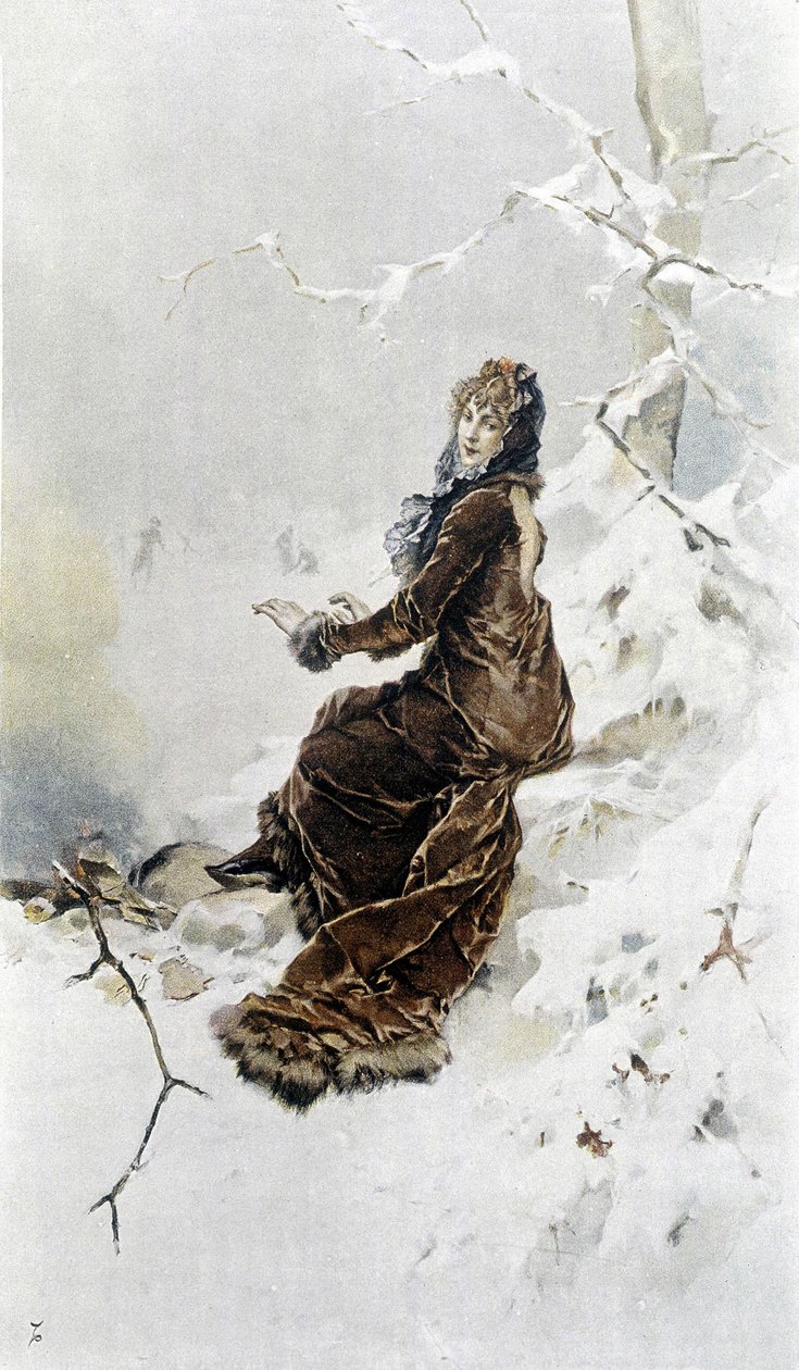 Woman in the Snow: Allegory of Winter, Kalender illustrert av Hubert Dys, malt av F.H. Kaemmerer av Frederik Hendrik Kaemmerer