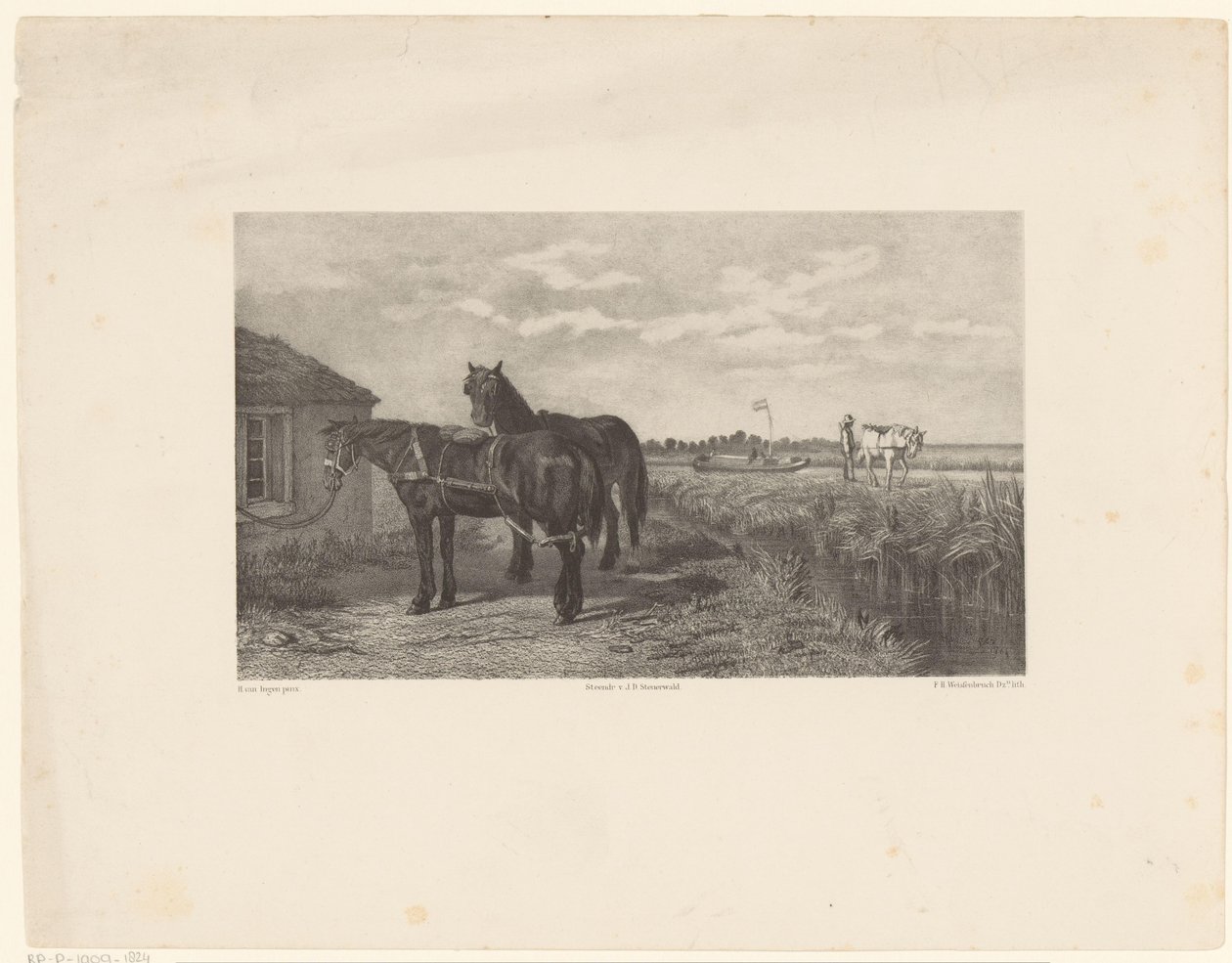 To hester foran en låve av Frederik Hendrik Weissenbruch