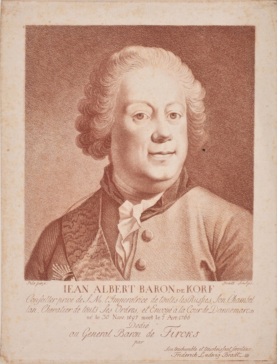 Portrett av baron Johann Albrecht von Korff 1697-1766, midten av det 18. århundre. av Frederik Ludvig  Bradt