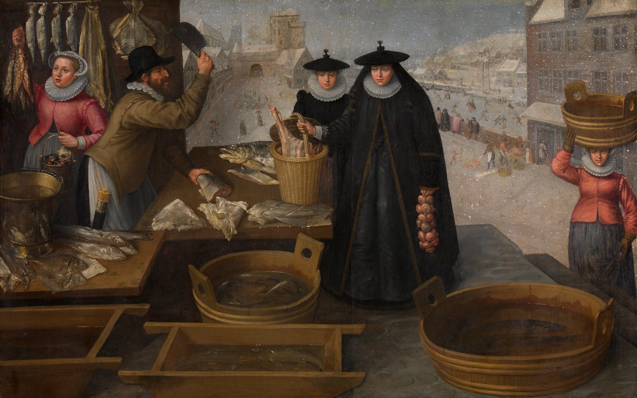Fiskemarked (olje på lerret) av Frederik Valckenborch