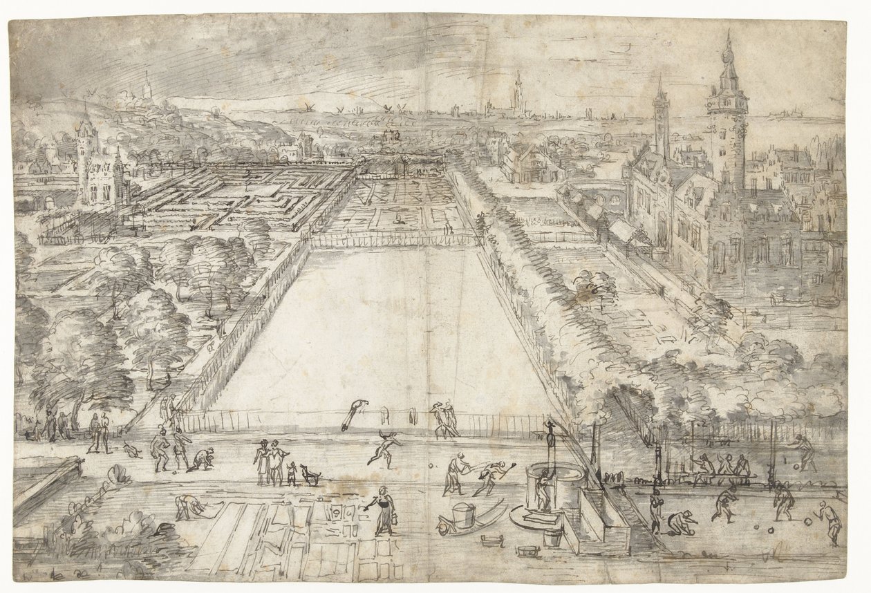 Slott med en park, nær en by av Frederik van Valckenborch