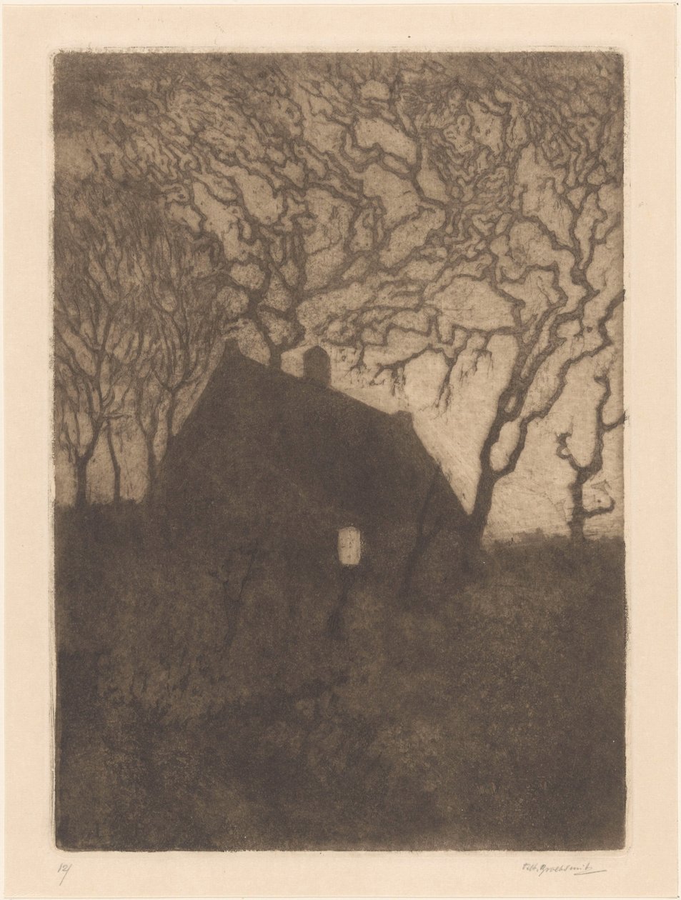 Hus om natten av Frederika Henriëtte Broeksmit (signed by artist)