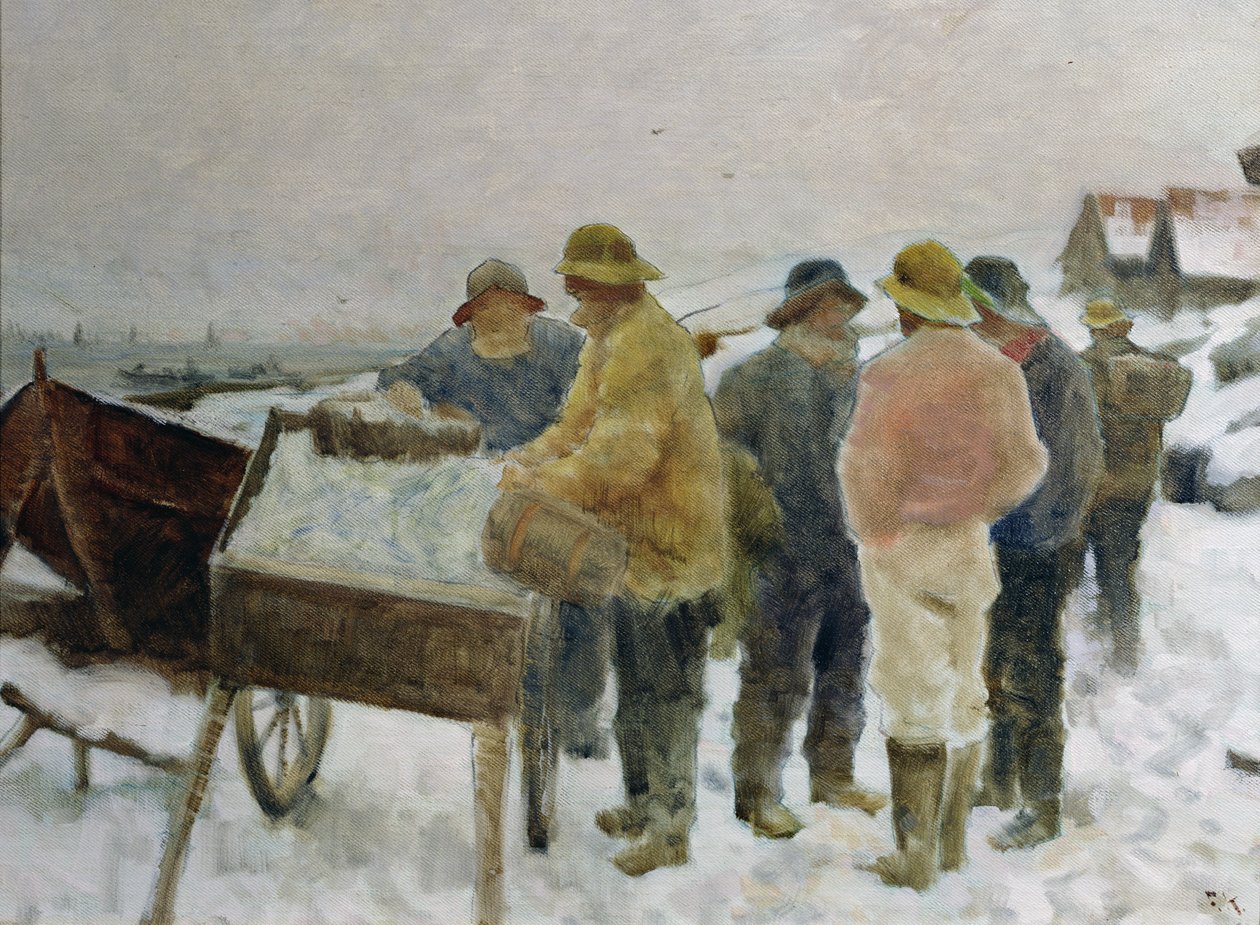 Fiskere rundt sildevogna av Fredrik Kolstoe