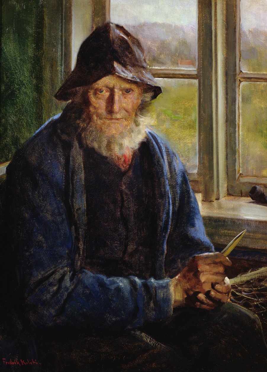 Old Fisherman (olje på lerret) av Fredrik Kolstoe