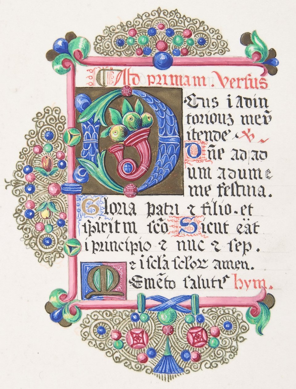 Opplyst bokstav D innenfor en dekorert grense, 1830-62. av Freeman Gage Delamotte