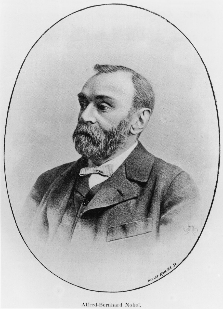 Alfred Nobel (1833-96) illustrasjon fra La Revue illustrée, 1902 (photolitho) av French Photographer