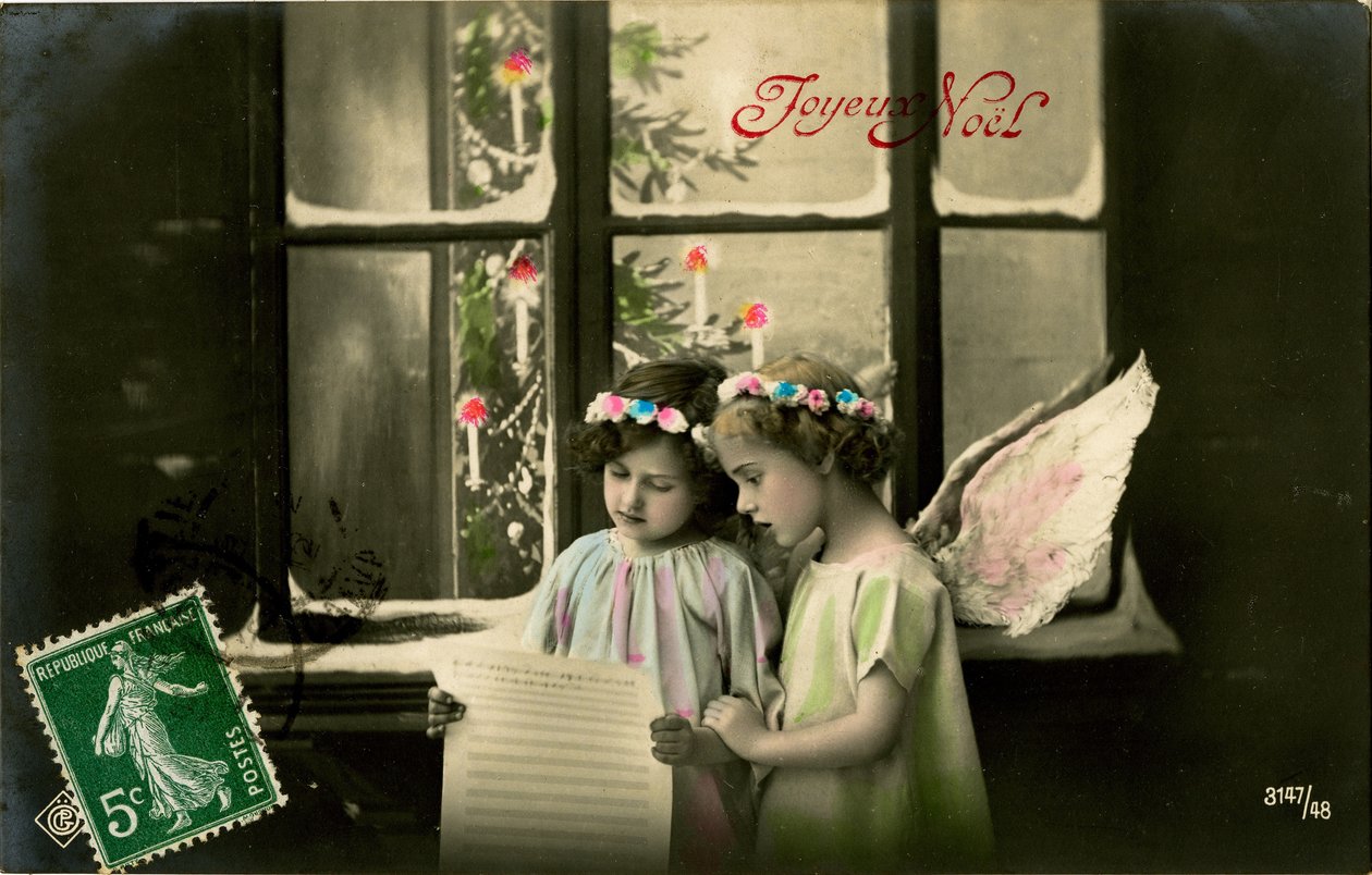 Angelic Girls, fransk julekort (farget tonet bilde) av French Photographer