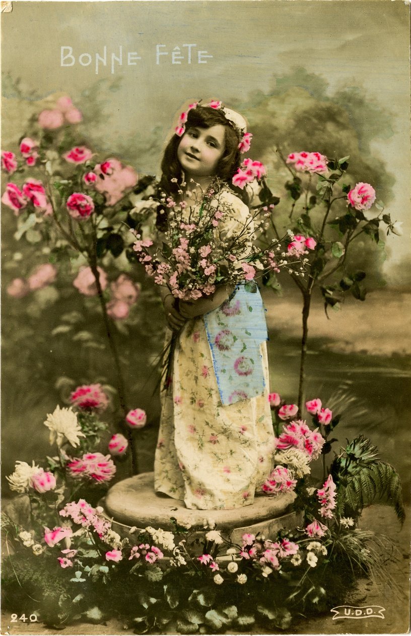 Bonne fete-kort, 1907 (fargetone foto) av French Photographer