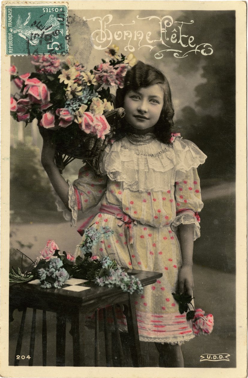 Happy Birthday postkort, 1908 (farget tonet bilde) av French Photographer
