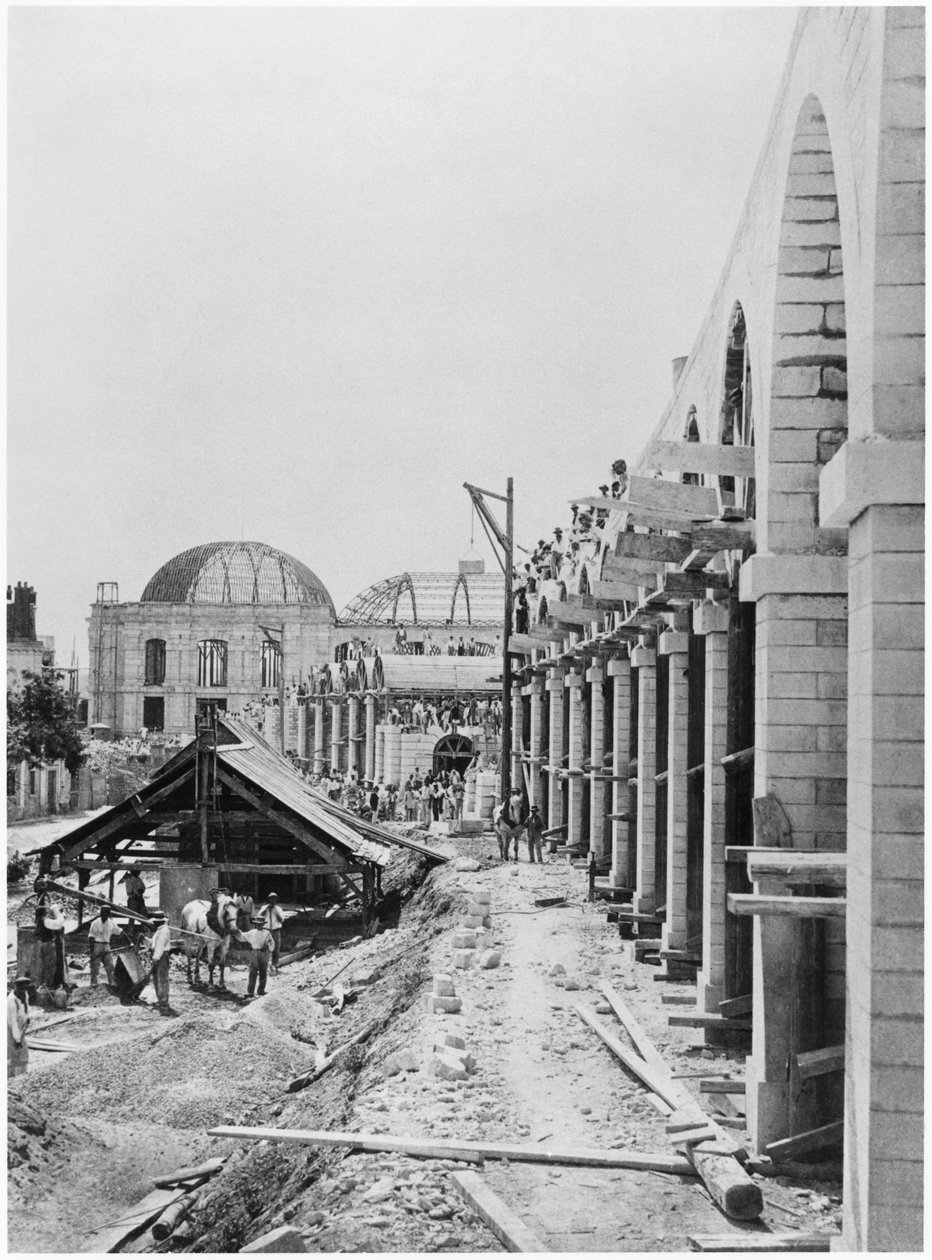 Bygging av viaduktbroen til Auteuil nær Auteuil stasjon, Paris, ca. 1900 av French Photographer