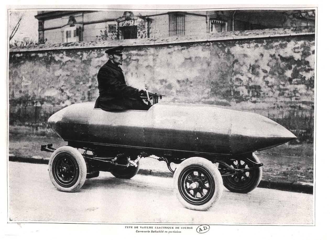 Elektrisk racerbil Jenatzy La Toujours Contente, ca. 1900 av French Photographer