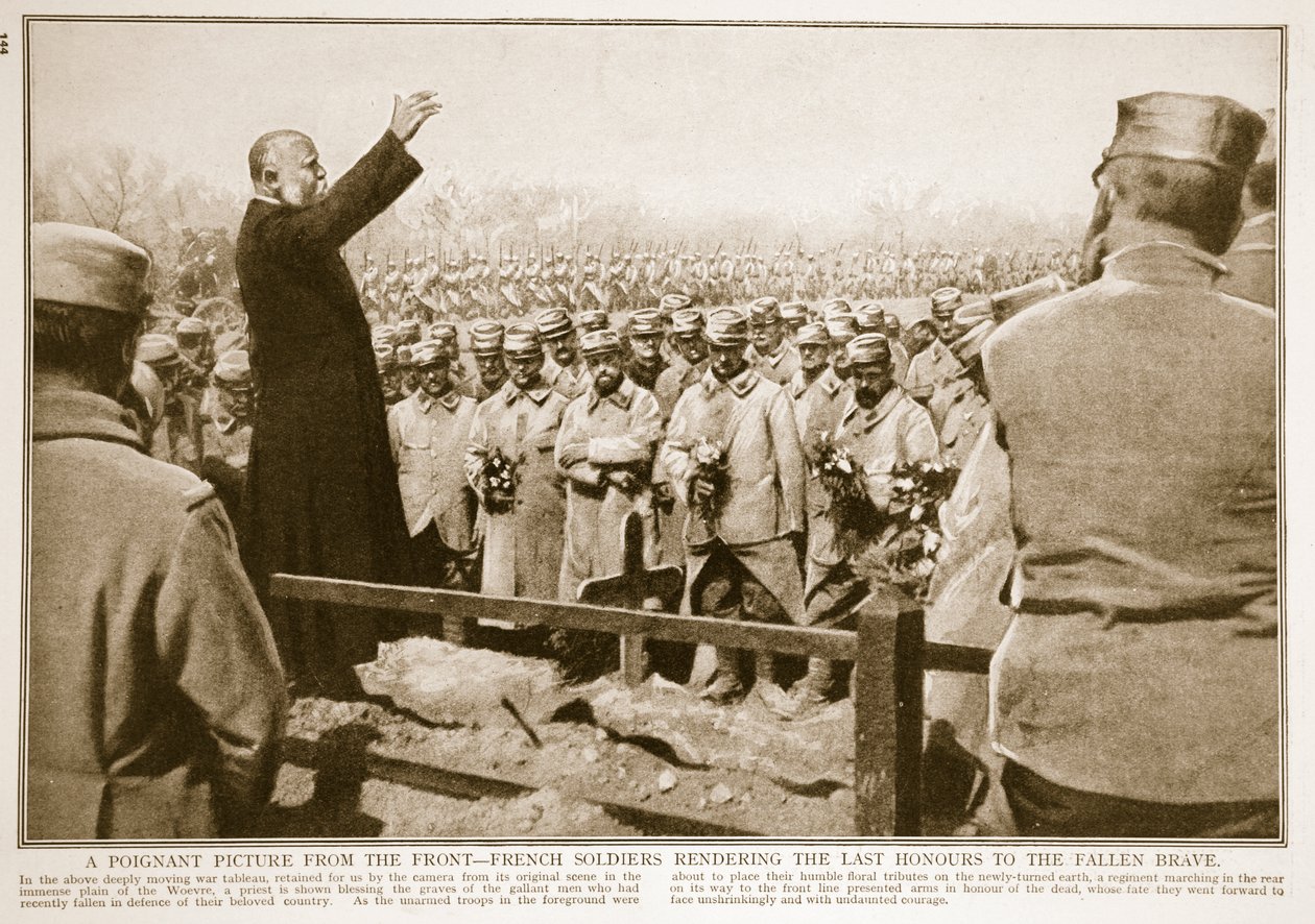 Franske soldater som yter den siste æresbevisningen til de falne modige, 1914-19 av French Photographer