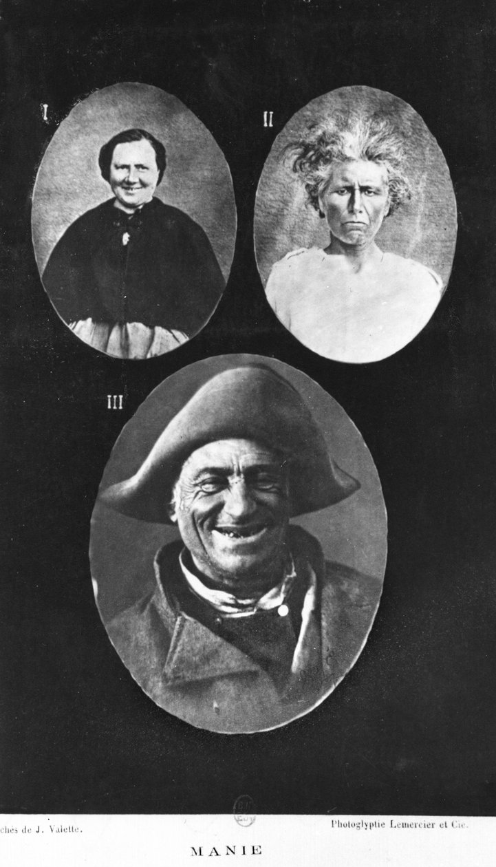 Mania, illustrasjon fra Ny elementær og praktisk avhandling om psykiske lidelser av Henri Dagonet (1823-1902) Paris, Bailliere, 1876 av French Photographer