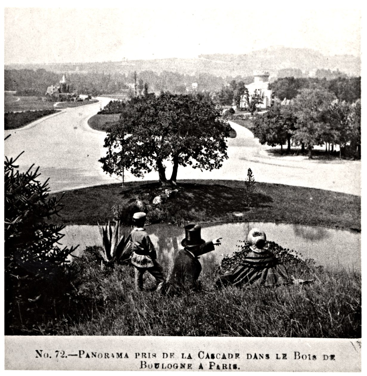Panoramautsikt over Bois de Boulogne, tatt fra fossen, ca. 1860-70 av French Photographer