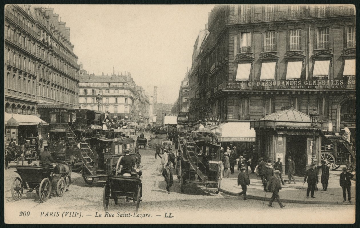 Postkort som viser Rue Saint-Lazare i Paris, ca. 1900 (photolitho) av French Photographer