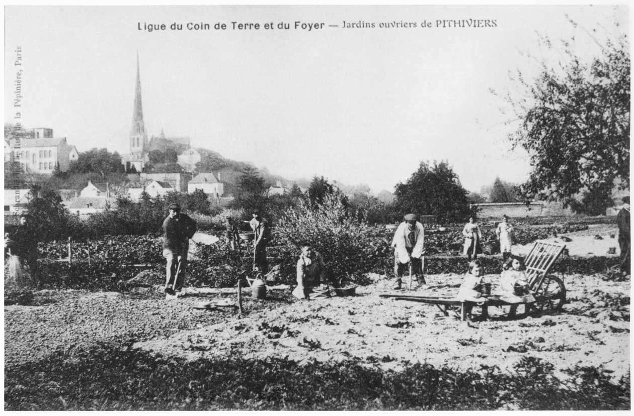 Postkort som viser kjøkkenhager for arbeidere ved Pithiviers, før 1914 av French Photographer