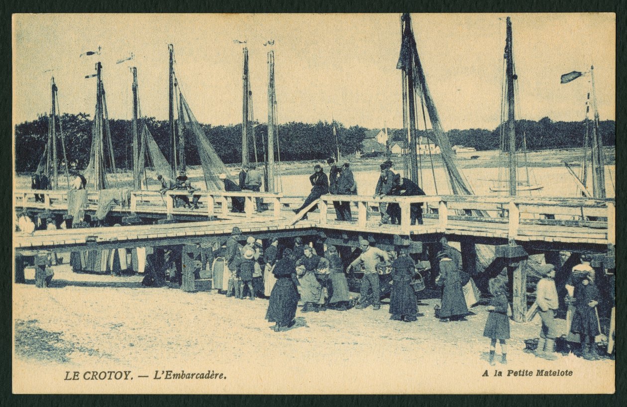 Postkort som viser landingsplassen ved Le Crotoy, ca. 1900 av French Photographer