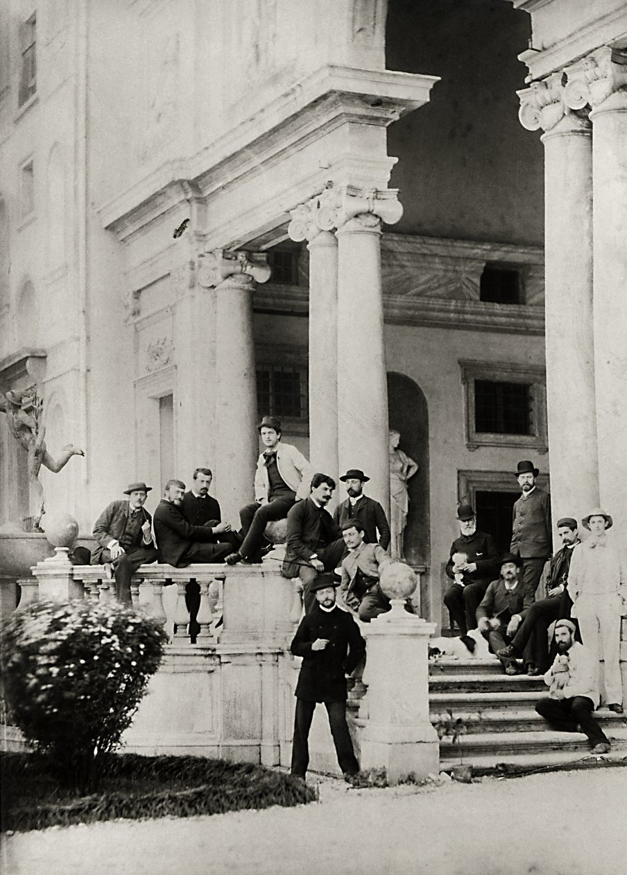 Beboere i Villa Medici i Roma, foto sendt og dedikert av Claude Debussy (1862-1918) til foreldrene hans, 1884-85 av French Photographer