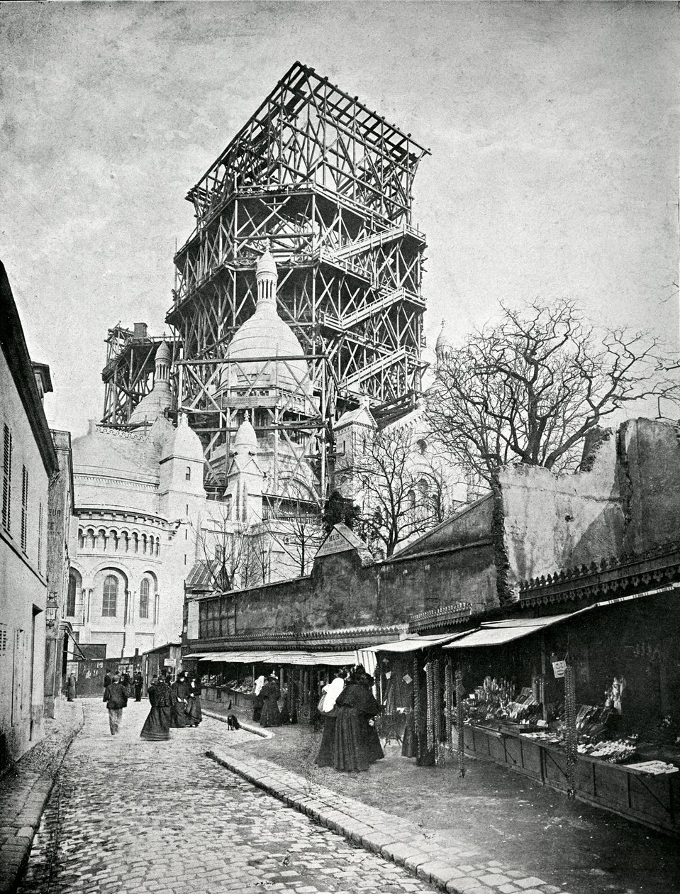 Byggingen av Sacre Coeur i Montmartre, ca. 1885-90 av French Photographer