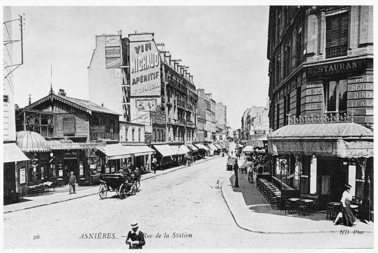 Utsikt over Asnieres, Rue de la Station, ca. 1900 av French Photographer
