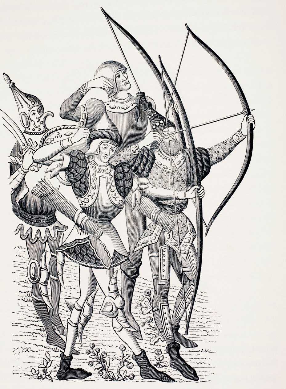 Franske lange bueskyttere fra 1400-tallet i aksjon, fra 