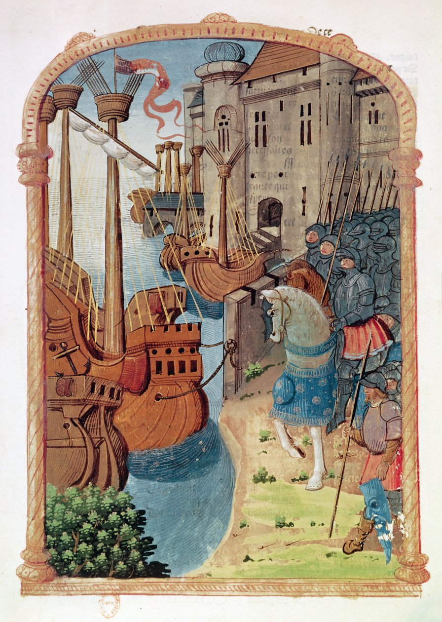8378 Velin 745 f.1 Riddere til hest, ca. 1350-tallet av French School