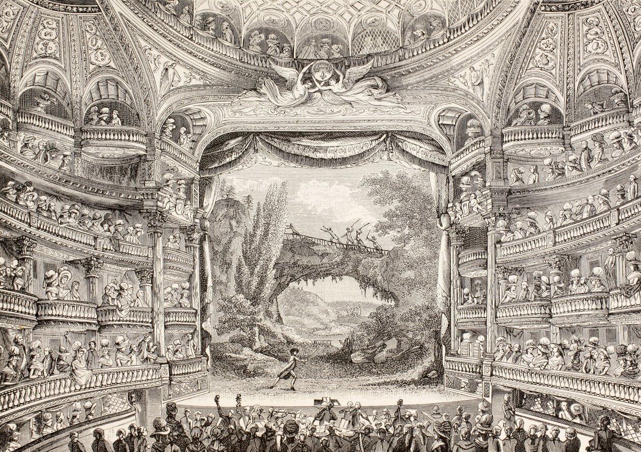 En forestilling fra 1789 i Theatre des Varietes-Amusantes, 1875 av French School