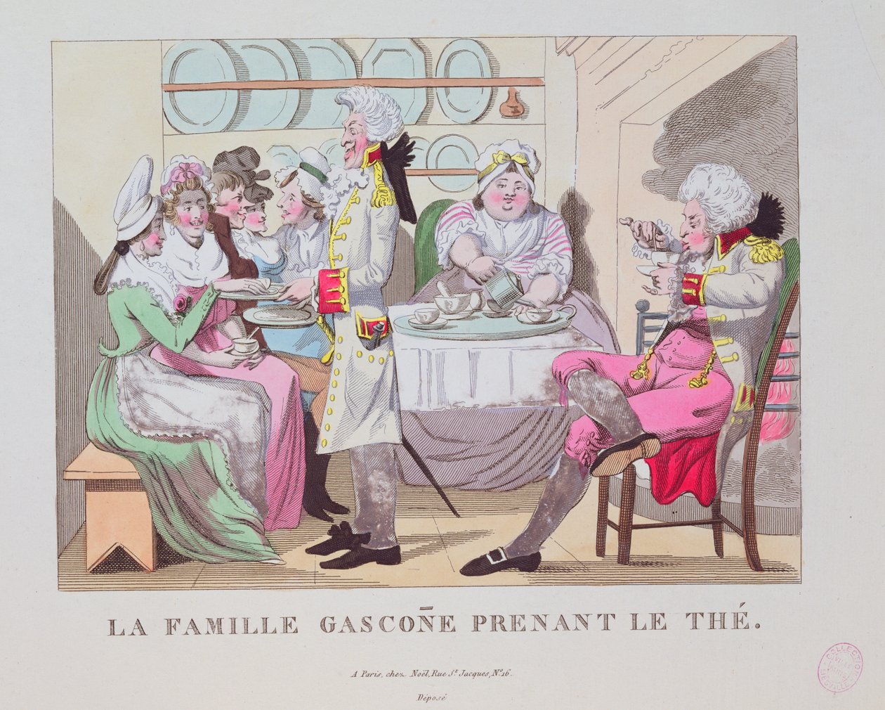 En familie fra Gascogne drikker te, 1815 av French School