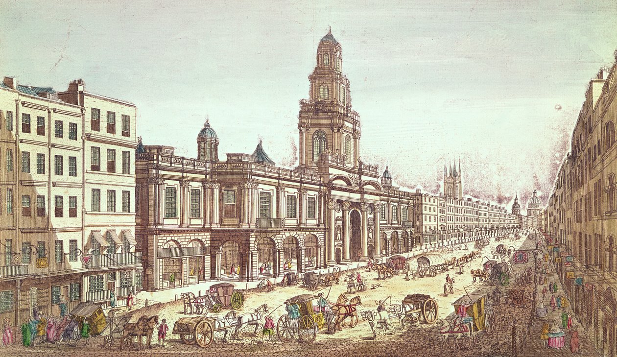 En utsikt over Royal Exchange, gravert av Moithey, ca. 1754 av French School