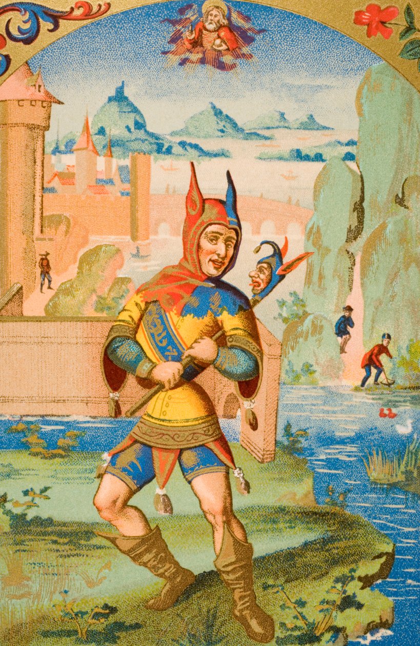 En hoffnarre, reproduksjon av en miniatyr fra et manuskript fra 1400-tallet, fra 