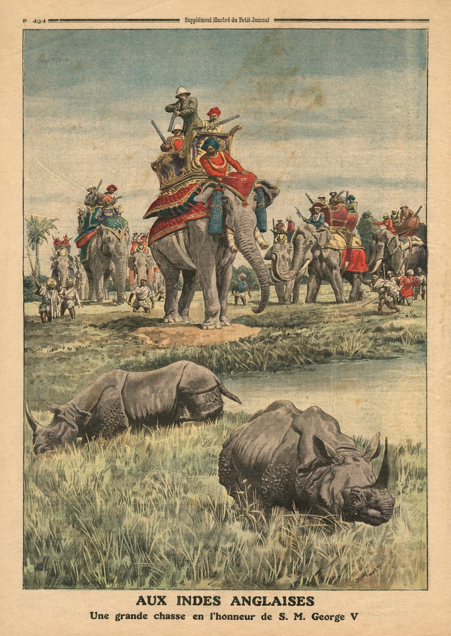 En neshornjakt til ære for kong George V (1865-1936), illustrasjon fra 