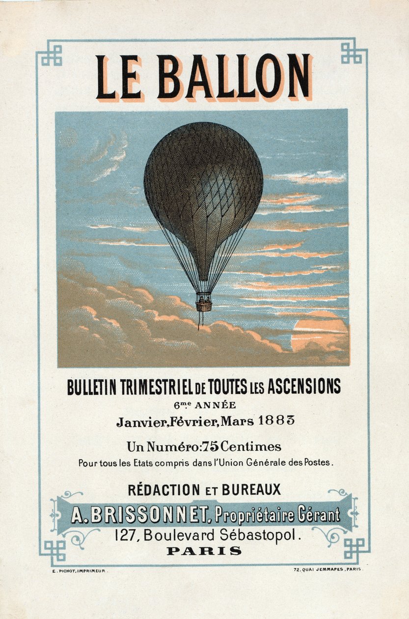 Annonse for Le Ballon, januar, februar, mars, 1883, pub. 1883 (fargelitografi) av French School