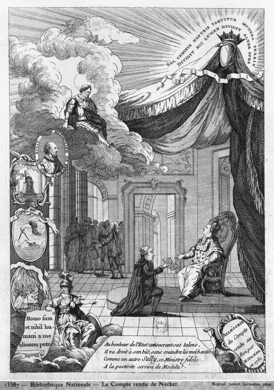 Allegori om rapporten gitt til Louis XVI (1754–93) av Jacques Necker (1732–1804) i 1781 av French School