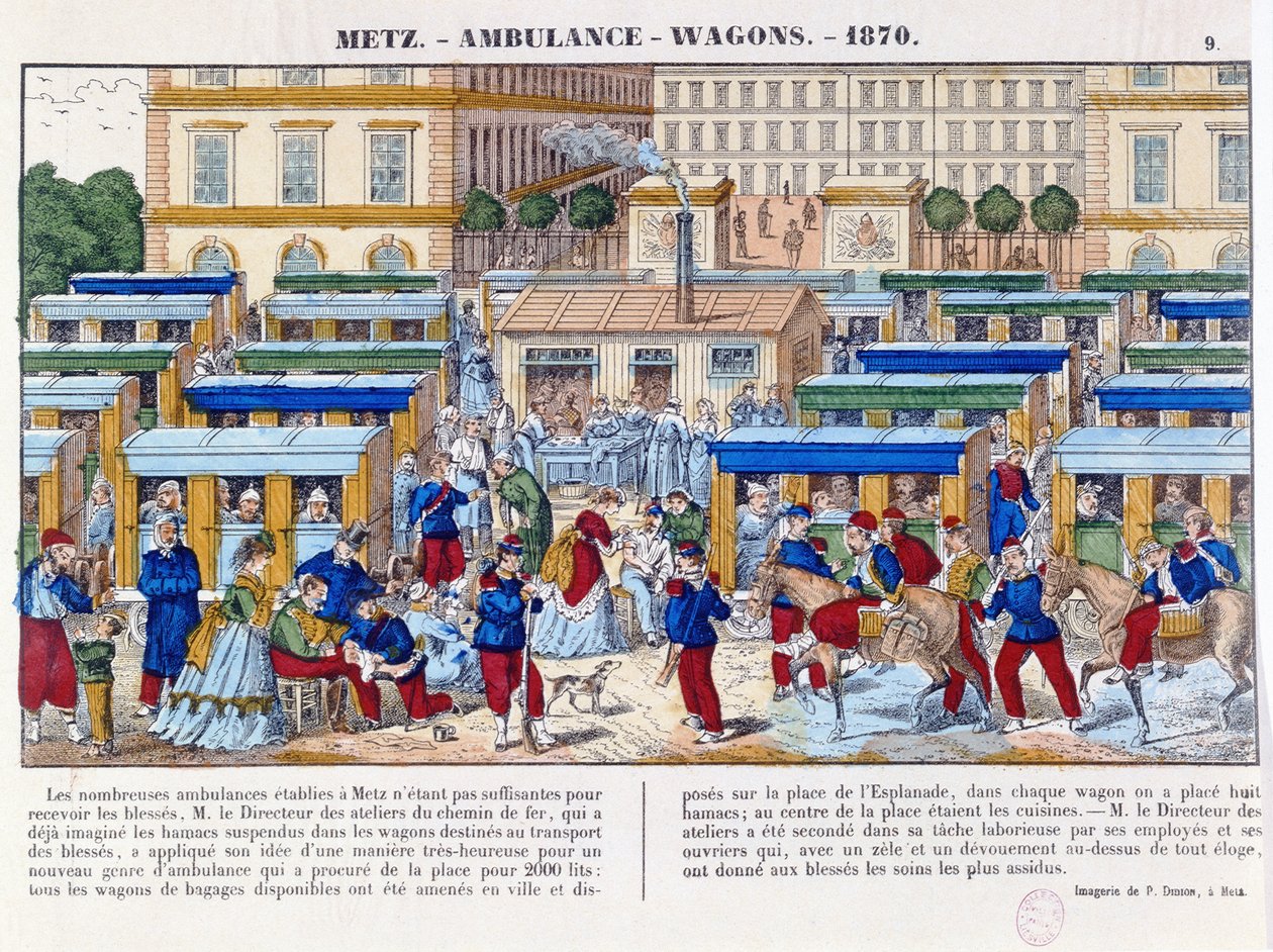Ambulansetog ved Metz under den fransk-prøyssiske krigen i 1870, ca. 1870-71 av French School
