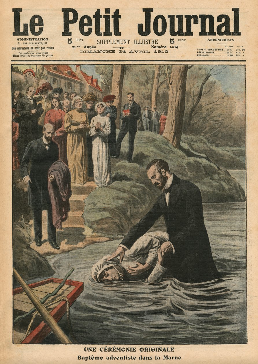 En uvanlig seremoni, en adventistdåp i La Marne, illustrasjon fra 